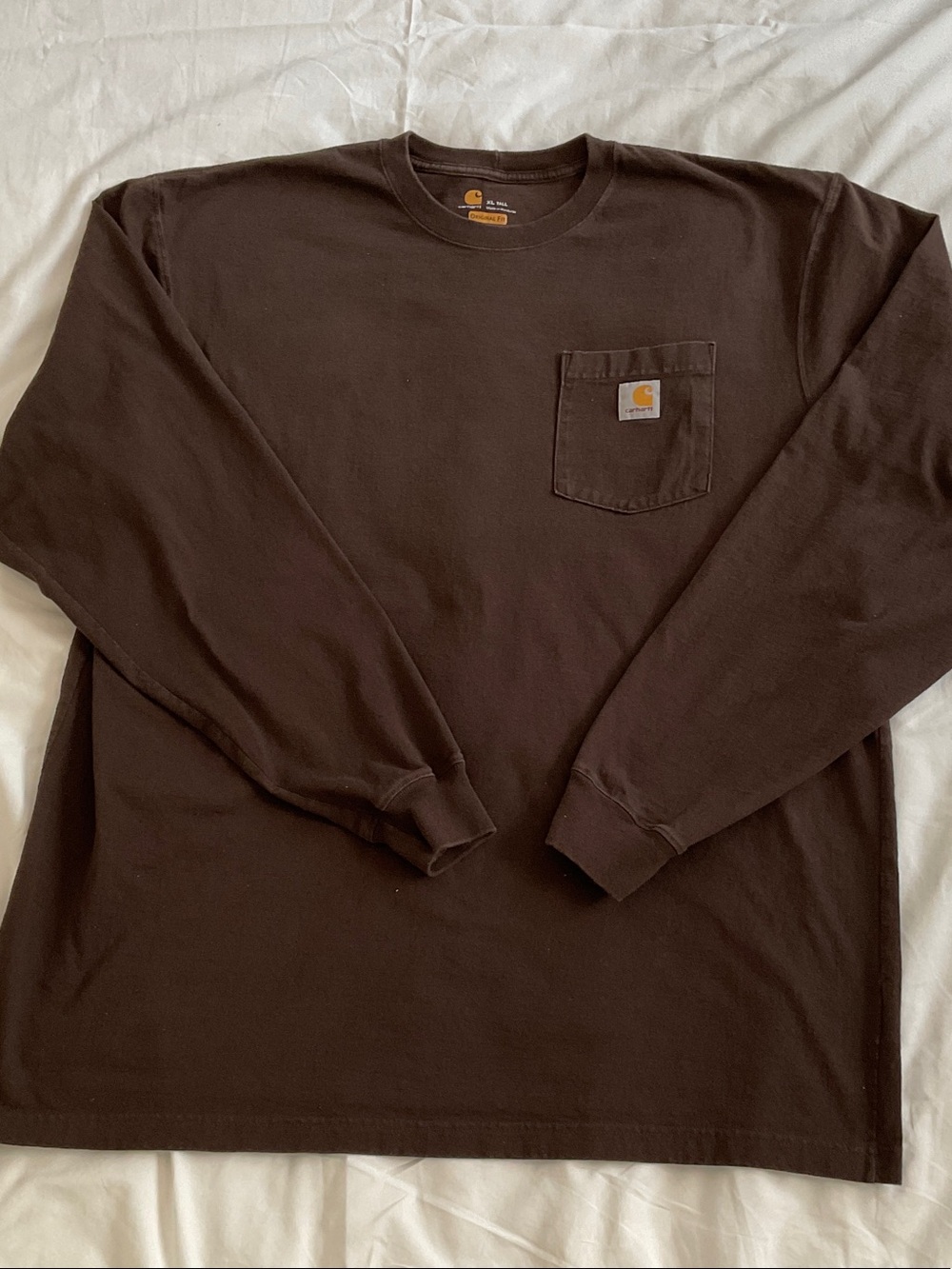 Carhartt K126 Men’s XL Tall Heavyweight Long Sleeve Pocket T-Shirt Brown